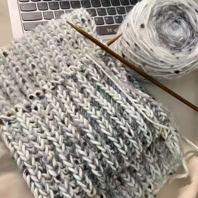 围巾手工diy材料包海烟波蓝毛线温暖手混线编织棒针双元宝送女生