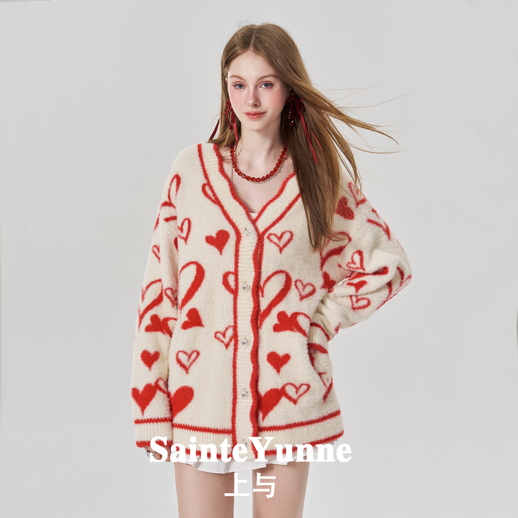 针织毛衣上与开衫V领开衫