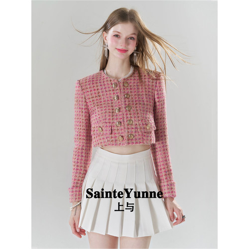 Sainte Yunne设计师品牌高级定制秋冬粉色小香风短款外套WT158