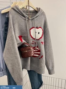 韩系灰色连帽苹果毛针织衫2025秋冬季新款巨好看宽松慵懒风上衣女