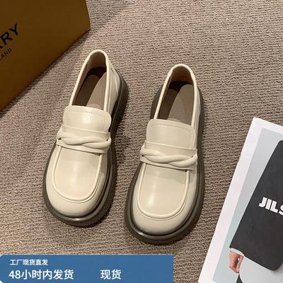 真皮白色乐福鞋女夏厚底2025年新款春季鞋子英伦风小皮鞋平底单鞋