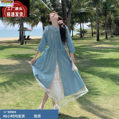 粉色叠穿衬衫裙套装女夏新款设计感减龄高腰半身裙两件套连衣裙