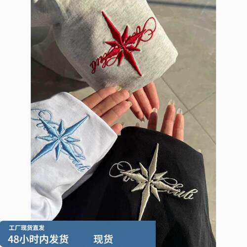 国潮牌北极星半袖t恤女夏季设计感小众宽松美式高街短袖棉上衣