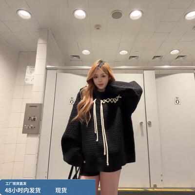 高级感气质黑色设计感小众重工毛衣女宽松大码时尚洋气软糯针织衫