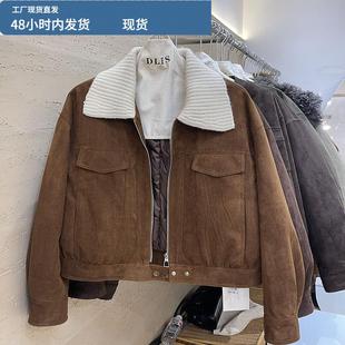麂皮绒毛线翻领短款外套女工装风显瘦小个子夹克上衣外套羽绒内胆
