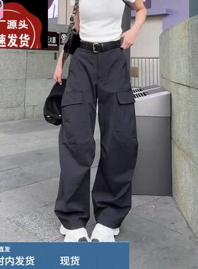 美式黑色直筒女款工装裤2025新款夏季酷飒风高腰宽松显瘦阔腿裤子