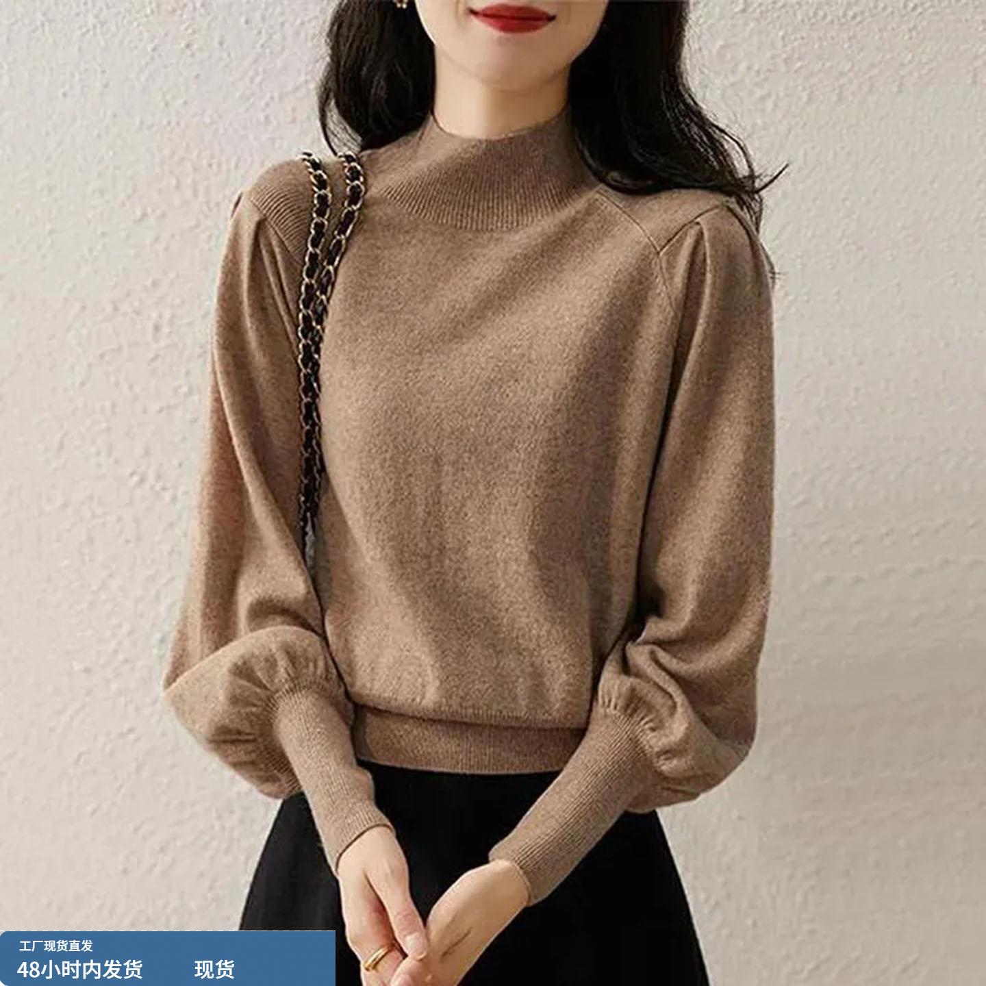 高级感半高领针织打底衫女秋冬2025新款爆款宽松显瘦内搭上衣毛衣