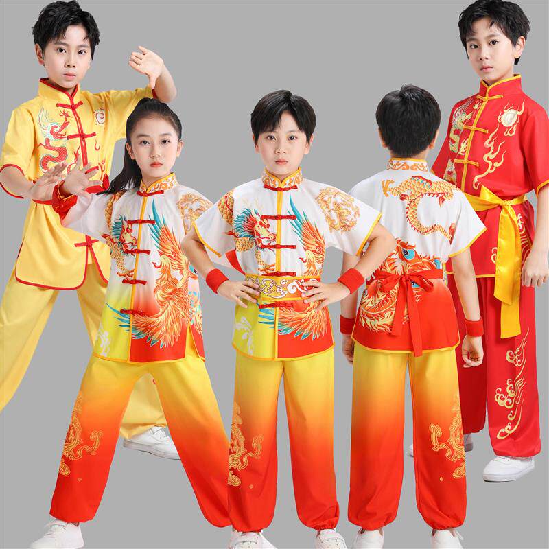 六一儿童武术表演服中国风舞龙打鼓练功服男女生旗风少年演出服装
