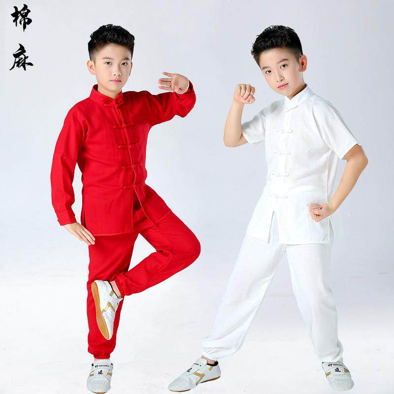 青少年儿童武术练功服小学生太极中国风功夫比赛表演出服装亚棉麻