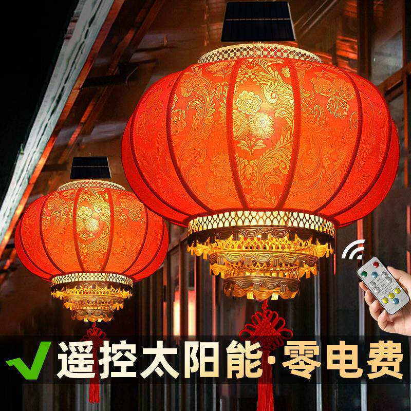 大门口新款太阳能大中式充电红灯笼过年挂饰新年羊皮阳台别墅2025