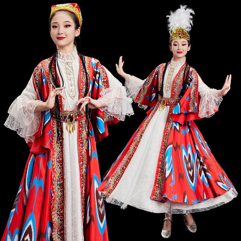 新疆舞蹈演出服维吾尔族民族服饰艺考剧目维族练习裙维吾族舞蹈服