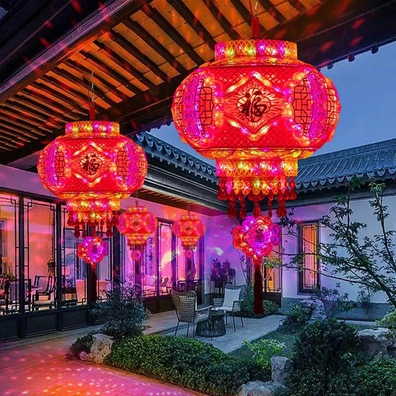 2025新款大门口大福字旋转一对春节新年七彩红灯笼走马灯阳台古风