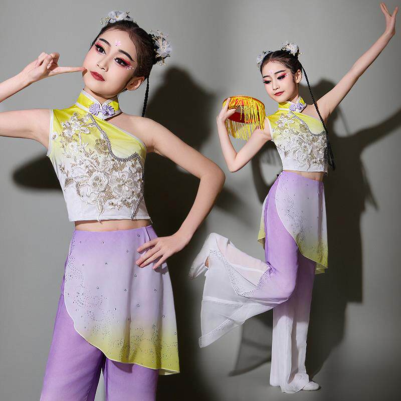少儿春嬉铃鼓绣影叠香手鼓舞服装儿童鼓铃清清演出服钱鼓舞舞蹈服