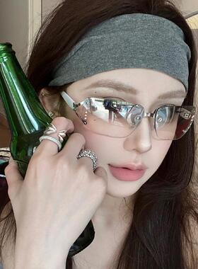 欧美复古Y2K辣妹墨镜女款级感无框镶钻拍照凹造型太阳眼镜小众