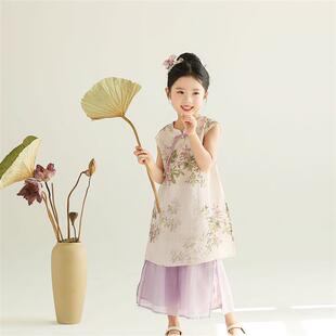 汉服女童夏装2025年新款宝宝新中式裤子套装女孩古装儿童休闲 �