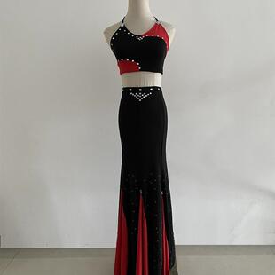 新款傣族舞蹈服女儿花腰剧目演出服黑色艺考舞蹈服装长裙