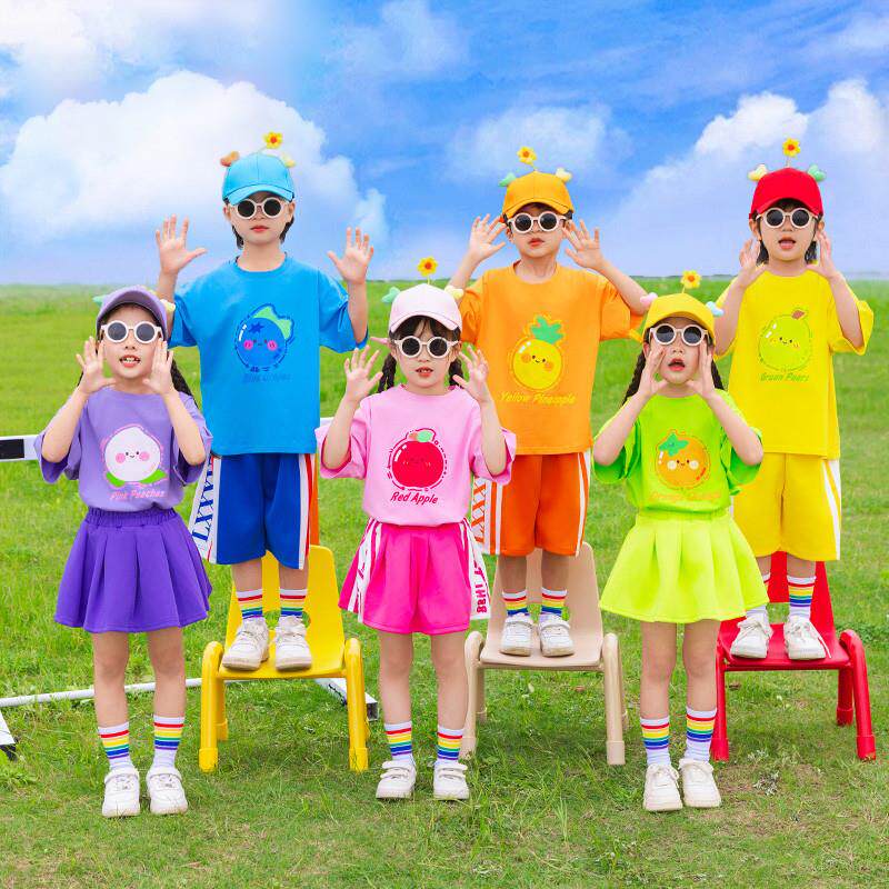 六一儿童演出服幼儿园夏季班服啦啦队表演小学生运动会服装糖果色