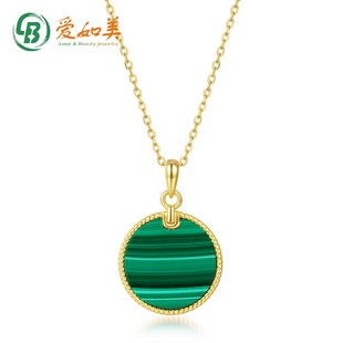新款简约个性轻奢潮几何圆形绿孔雀石吊坠S925银渡18K金PT950铂金
