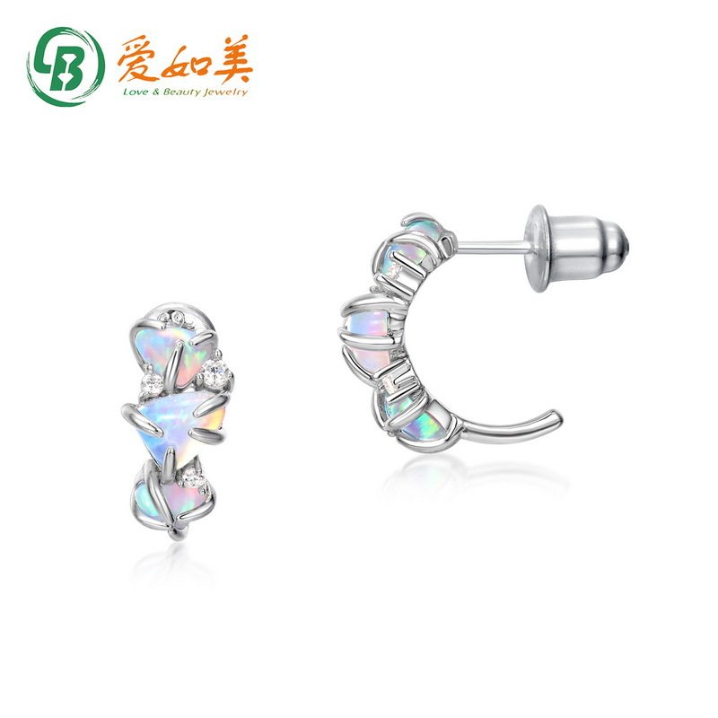 新款高级感不规则形合成欧泊耳环小众设计S925银渡18K金PT950铂金