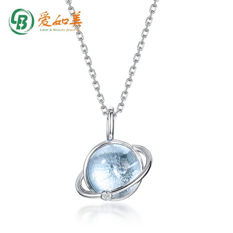 轻奢宇宙星球吊坠锁骨链S925银渡18K金PT950铂金天空蓝托帕石项链