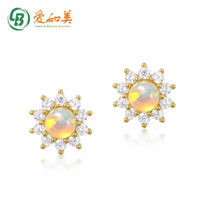 可爱简约星星耳钉女S925银渡18K金PT950铂金小巧欧泊耳环镶嵌欧泊