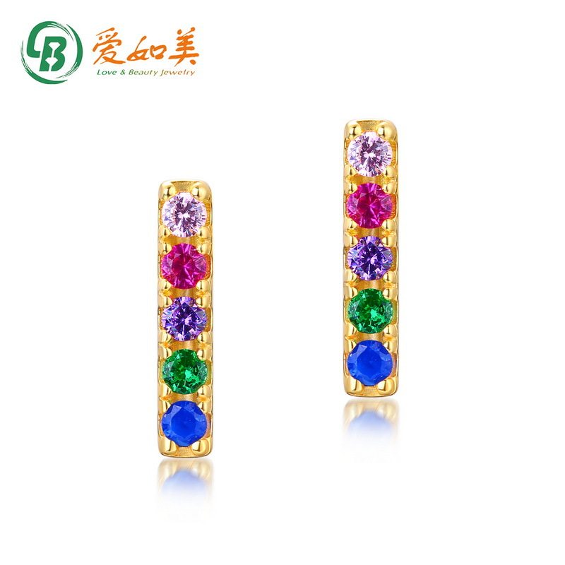 新款轻奢个性时尚一字彩虹耳钉高级感S925银渡18K金PT950铂金耳环