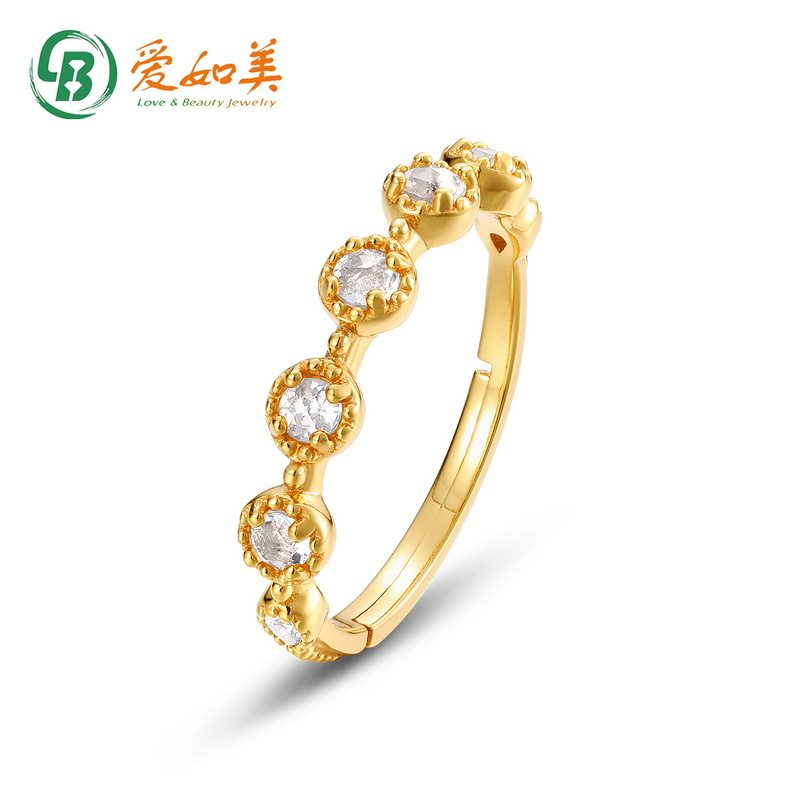 韩版时尚简约白水晶戒指女复古精致S925银渡18K金PT950铂金戒指