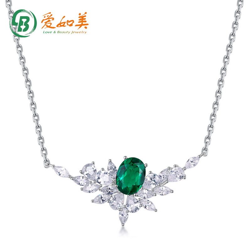新款轻奢超闪羽毛项链S925银渡18K金PT950铂金培育祖母绿项链女