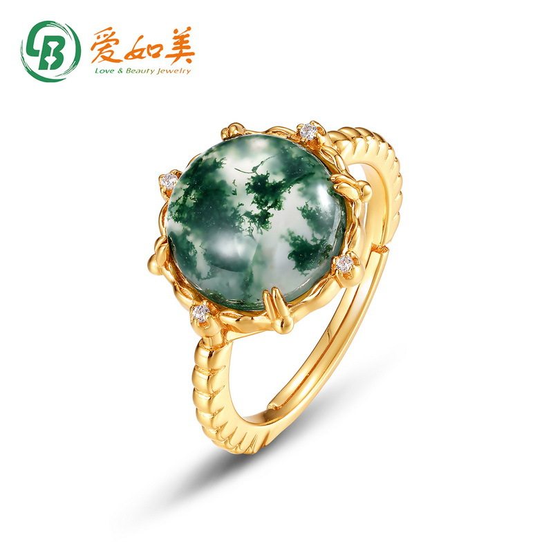 新款轻奢日系夸张个性几何戒指S925银渡18K金PT950铂金绿苔藓戒指