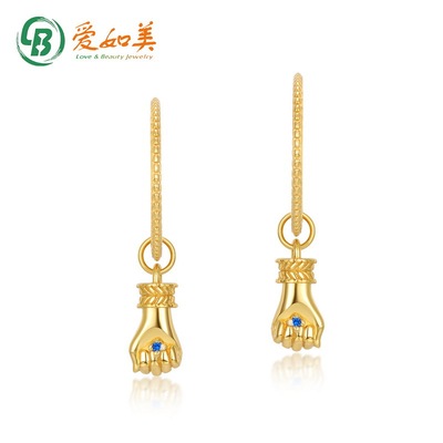 新款可爱手掌耳环S925银渡18K金PT950铂金蓝尖晶耳环复古风耳饰