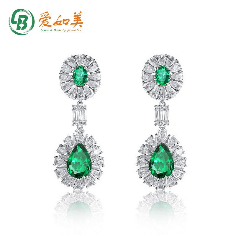 新款S925银渡18K金PT950铂金培育祖母绿耳坠女高贵气质轻奢风耳饰