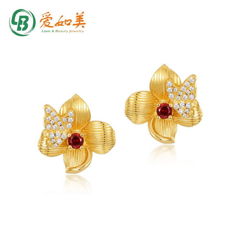 春日花园系列S925银渡18K金PT950铂金耳钉时尚流行花朵石榴石耳环
