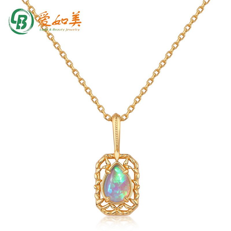 新款精致复古欧泊吊坠S925银渡18K金PT950铂金项链小众镂空花纹