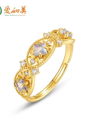 新款轻奢雕花镂空天然拉长石戒指S925银渡18K金PT950铂金指环小众