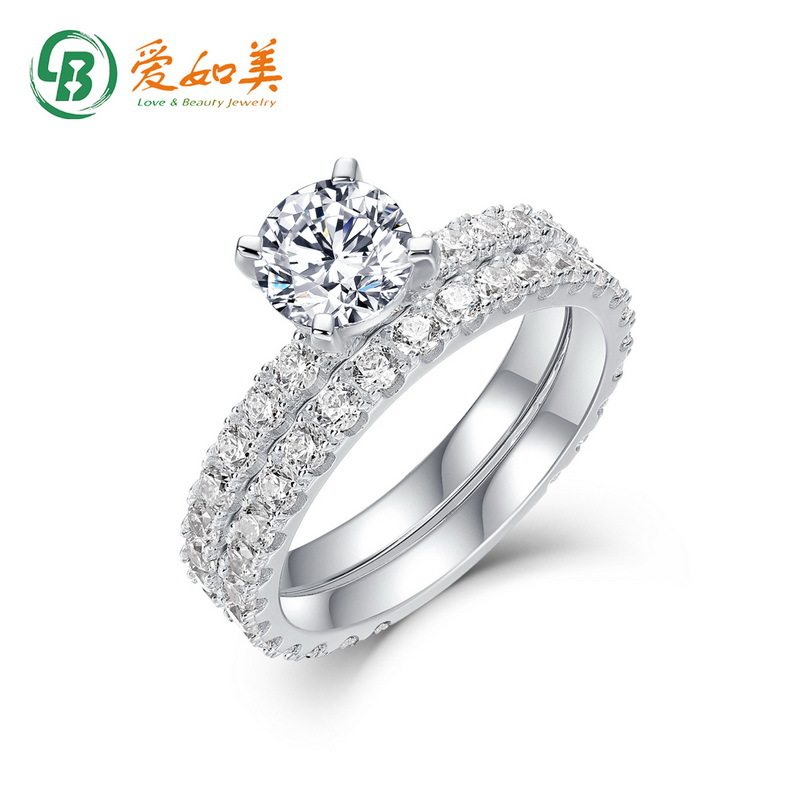 莫桑石戒指质感简约百搭首饰S925银渡18K金PT950铂金镶钻双层戒指