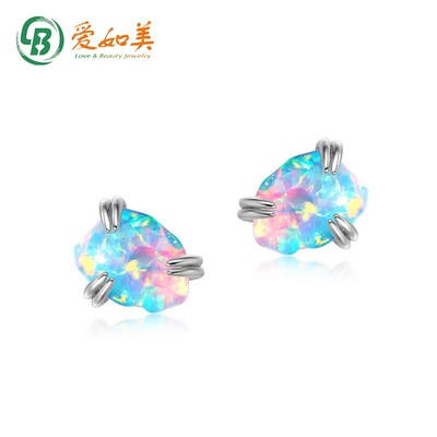 新款不规则形火彩欧泊高级感耳钉S925银渡18K金PT950铂金镀金耳环