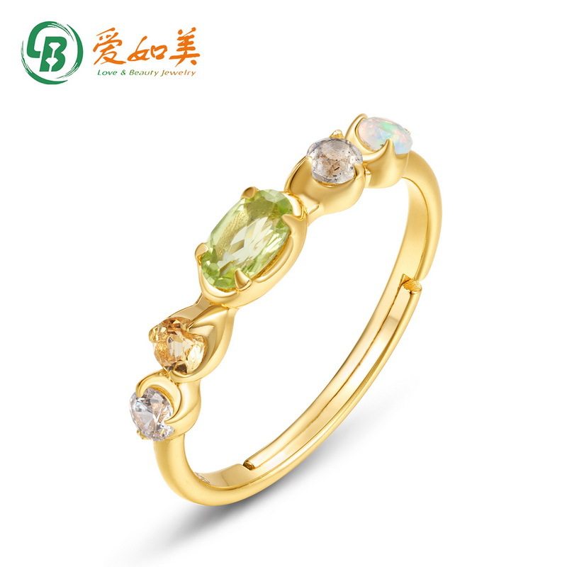 新款时间流行天然橄榄石戒指小众高级S925银渡18K金PT950铂金戒指