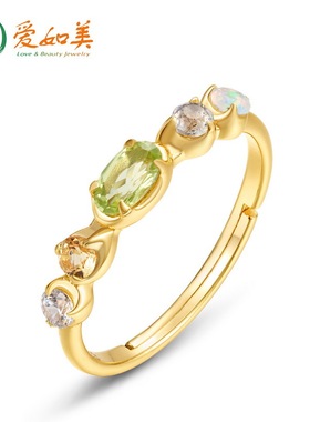 新款时间流行天然橄榄石戒指小众高级S925银渡18K金PT950铂金戒指