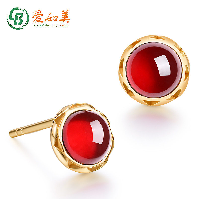 轻奢天然莫桑比石榴石圆形几何耳钉女S925银渡18K金PT950铂金耳饰