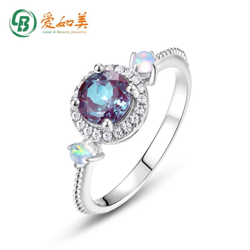 新品个性S925银渡18K金PT950铂金培育亚历山大石戒指女高贵风同款