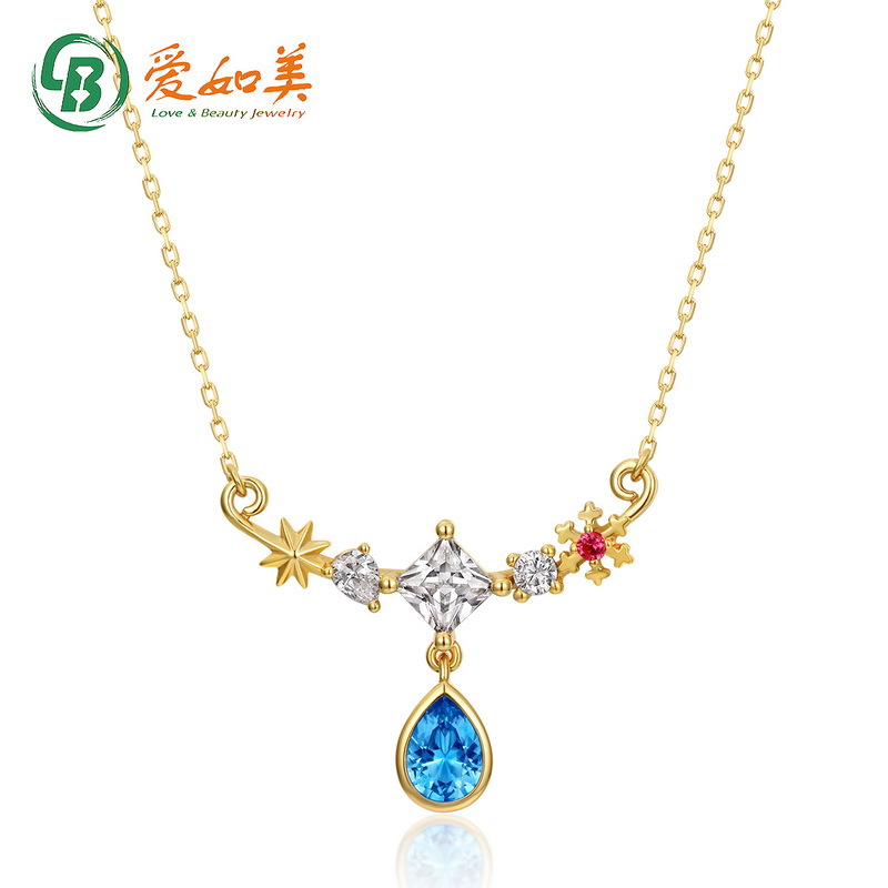 新款初春融雪彩锆纯银项链女士S925银渡18K金PT950铂金日本项饰品