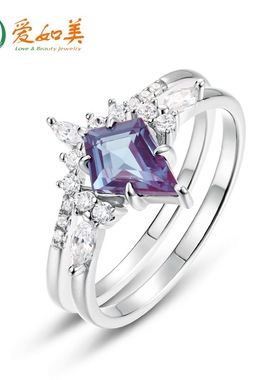 新款简约几何培育亚历山大石戒指时尚流行S925银渡18K金PT950铂金