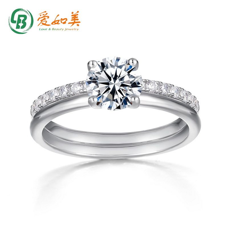 新款个性时尚流行莫桑石套戒S925银渡18K金PT950铂金满钻戒指女