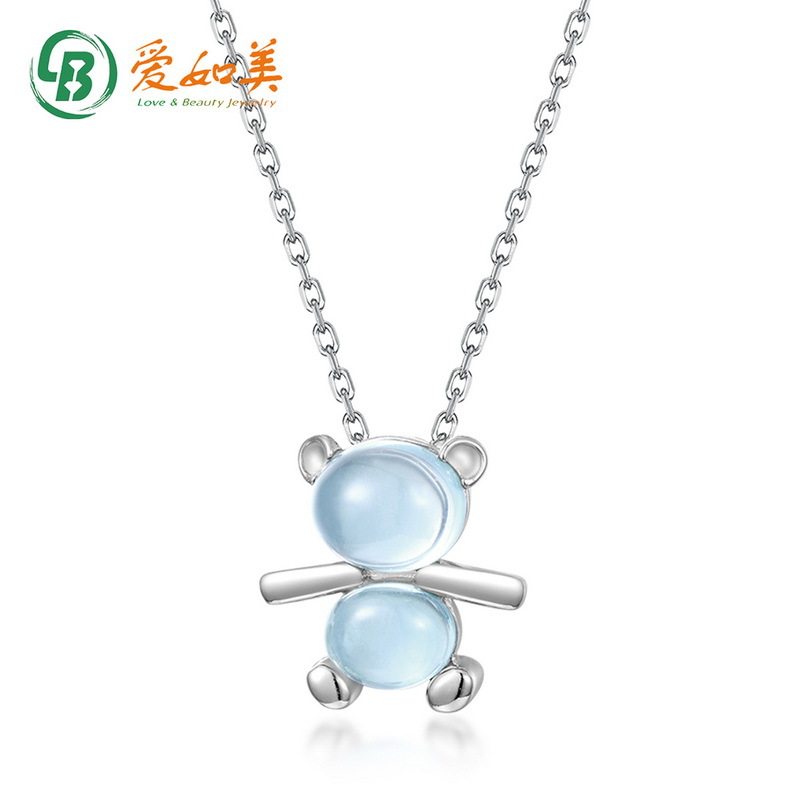 卡通小熊吊坠锁骨链轻奢S925银渡18K金PT950铂金天然托帕石项链女