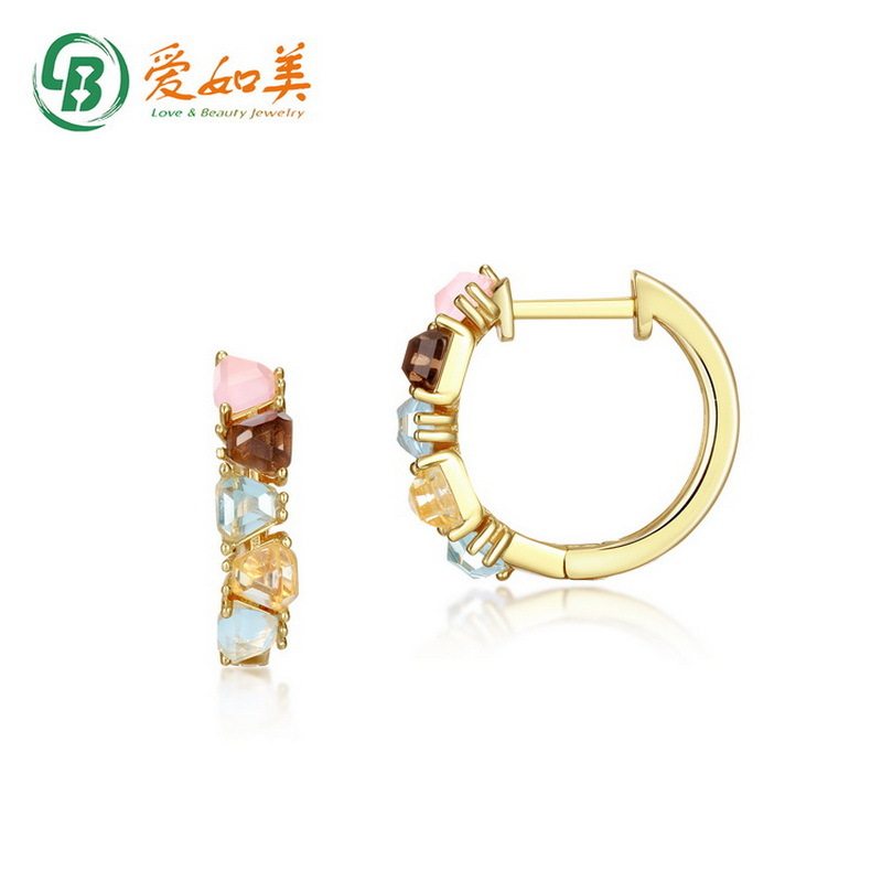 新款个性S925银渡18K金PT950铂金合成粉晶耳环时尚流行彩宝耳环女