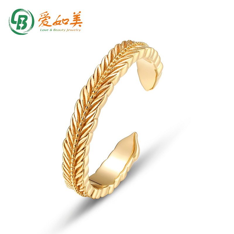 日韩复古轻奢精致羽毛戒指S925银渡18K金PT950铂金戒指情人节礼物