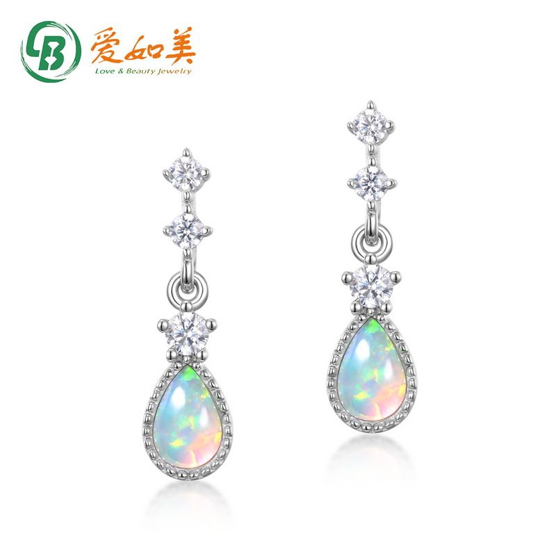 新款日韩轻奢风耳钉女S925银渡18K金PT950铂金合成欧泊耳环小众