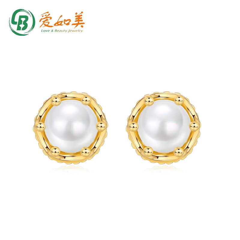 新款简约几何天然珍珠耳钉女时尚气质S925银渡18K金PT950铂金耳饰