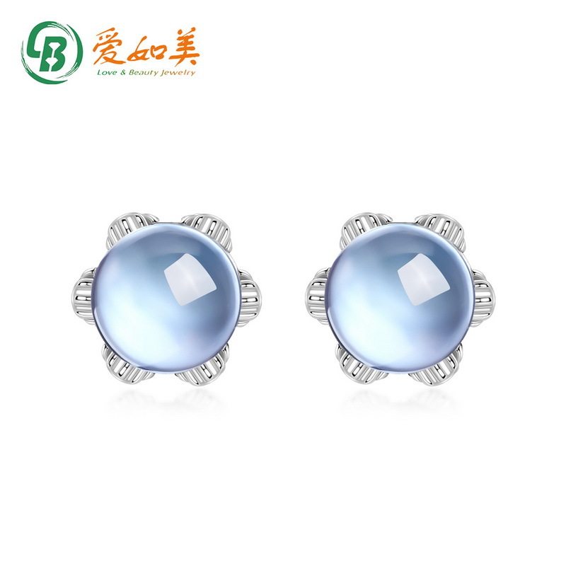 新款简约时尚小花天然托帕石耳钉S925银渡18K金PT950铂金镀金耳环