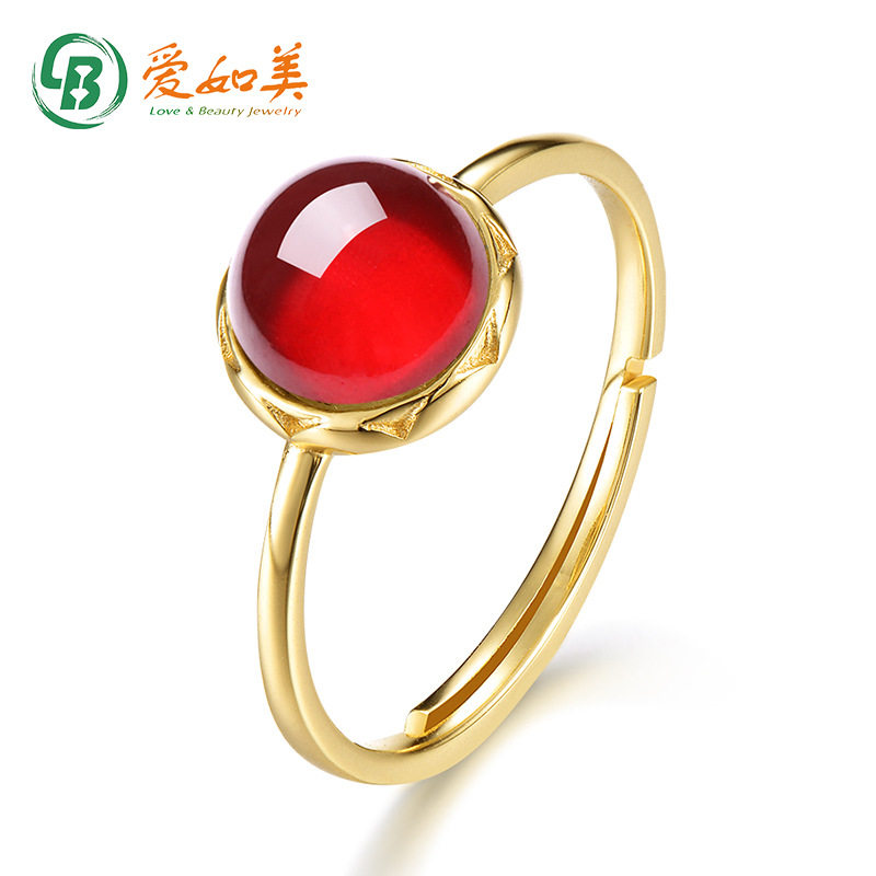 天然莫桑比石榴石圆形S925银渡18K金PT950铂金戒指几何指环手饰图片